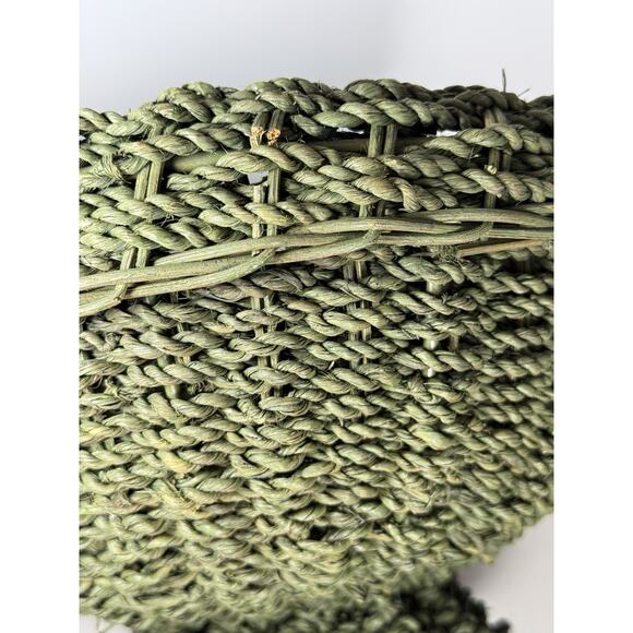 Natural Fiber Woven Wicker Pedestal Fruit Bowl Basket Green - Picture 8 of 8